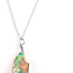 Top Genuine Raw Ethiopian Opal Pendant Jewelry German Silver Size 20" Gemstone